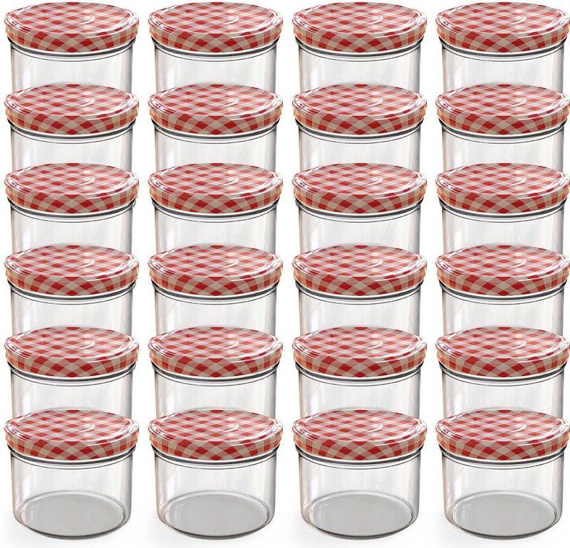 Oputec - Inmaakpotten - Rood-wit geruit - 24x 230ml - Ø 82 mm - Glazen Jampotten