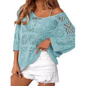 Dames lente zomer gehaakte holle uit 3/4 mouw trui off shoulder t-shirts