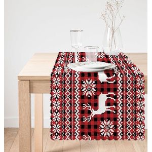 Kerst rendieren op rode plaid -45x220 cm - Velvet textiel tafelloper Kerst decoratie