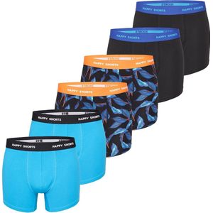 Happy Shorts Heren Boxershorts Trunks Bladeren Blauw/Zwart 6-Pack - Maat XXL