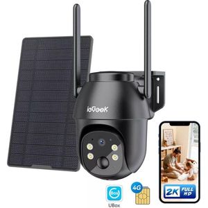 ieGeek 4G Cellular Beveiligingscamera Buiten 2K, PTZ LTE Bewakingscamera Buiten Draadloos Zonder WIFI, IP Security Camera Buiten Solar 15000mAh Batterij Oplaadbare, Zonnepaneel, PIR Detectie, zwart