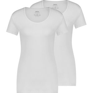 Shirt Dames Wit 2-pack | Slim fit T-shirt met ronde hals en korte mouw | Basic katoen met stretch | Maat M | MWTS