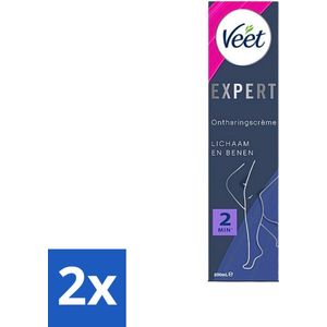 2 x Veet Expert Ontharingscreme met sheaboter - Lichaam & benen - Alle huidtypes - 200ml - Veet Ontharingscrème - Ontharingscrème Benen - Ontharingscrème Lichaam - Sheaboter - Gevoelige Huid