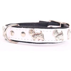 Dog's Companion Leren Halsband - Westie - Lengte: 35cm - Verstelbaar 28-34 cm x 16 mm - Wit / Zwart