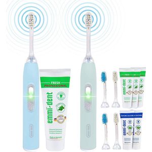 Ultrasone elektrische tandenborstel voor gevoelige tanden en tandvlees - Familypakket in pastelblauw en pastelgroen