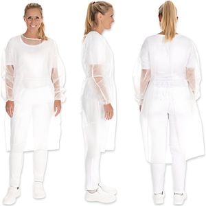 HYGOSTAR Wegwerpschorten met Lange Mouwen - 10 Stuks - Maat L - Wit - Medische Jasschorten van Non-woven PP - Met Elastiek - Voor Bezoekers, Patiënten en Personeel