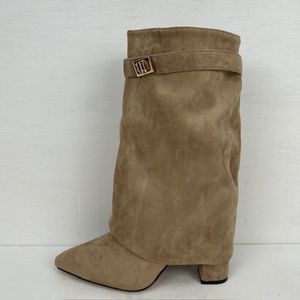Suèdine cowboylaarzen met flap en bandje khaki Khaki / 36