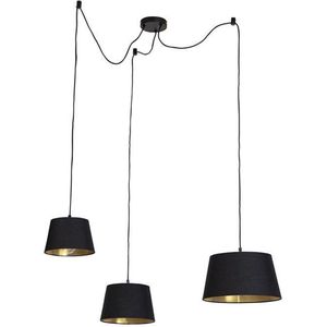 QAZQA cava - Klassieke Hanglamp met kap - 3 lichts - L 850 mm - Zwart Goud - Woonkamer | Slaapkamer | Keuken
