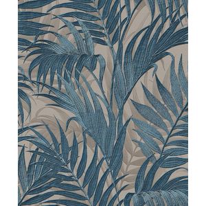 Duch Wallcoverings - Grace Tropical palm leaf petrol/beige - vliesbehang - 10m x 53cm - GR322108