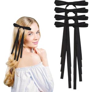 4 stuks haarstrik meisjes kinderen - satijnen strik haar haaraccessoires - zwart