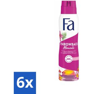 Fa - Deodorant Spray - Throwback Moments - Roze Lotus - 48 uur Bescherming - 150 ml - Voordeelverpakking - 6 stuks