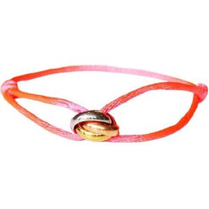 Tricolor Armband - Satijn Roze - Bedels Goud/Zilver/Rose - Dames - Lieve Jewels