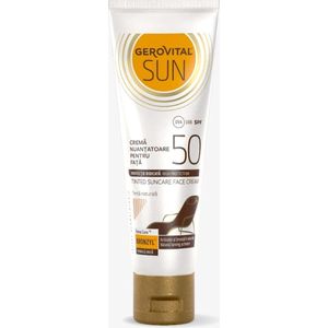 Gerovital SUN zonnecreme met SPF50+ - Zonnebrand Tinted Medium voor het gezicht -Rona Care™ Bronzyl® -Pigment control , Natural taning activator- 50ml