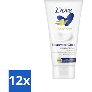 12 x Dove - Handcrème - Body Love Essential Care - Hydraterend - Droge huid - 75 g - Handcreme - Droge Huid - Hydraterende Creme - Handverzorging - Dove