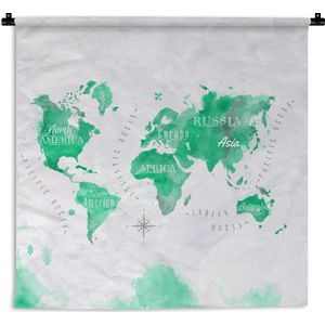 Wandkleed - Wanddoek - Wereldkaarten - Groen - Verf - 120x120 cm - Wandtapijt