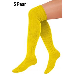 5x Paar Lange sokken geel gebreid mt.41-47 - knie over - Tiroler heren dames kniekousen kousen voetbalsokken festival Oktoberfest voetbal