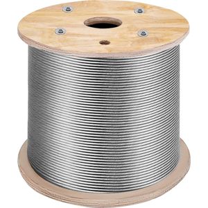 VEVOR 300 m x 3.2 mm Roestvrij Staaldraadkabel , een Glad Oppervlak, Spiegelgepolijst en Braamvrij , Betrouwbare Constructie , Veel Gebruikt Binnen en Buiten, Zoals Waslijn, Trapleuning, Tuinhek, Scheepsbouw