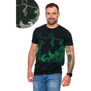 Premium Line T-shirt van gekamd katoen met modern lineair motief - zwart XXL