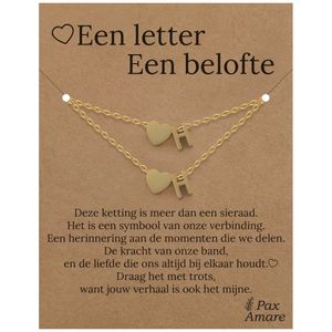 Letter H ketting + armband set op Cadeau Kaartje - Een letter, een belofte - Goudkleurig Stainless Steel - Initiaal & Hartje Hanger - Pax Amare