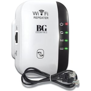 BG essentials ® WiFi Versterker Stopcontact Wit - Inclusief Internet Kabel - Handleiding - Repeater - 300Mbps - Draadloos - Extender