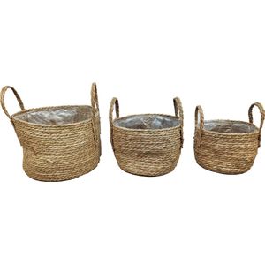 DKNC - Manden stof met plastic - 35x25cm - Set van 3 - Natuurlijk