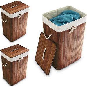 Relaxdays 3x wasmand bamboe - wasbox opvouwbaar - 80 L - 65,5 x 43,5 x 33,5 cm - bruin