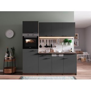 Goedkope keuken 205  cm - complete keuken met apparatuur Oliver  - Donker eiken/Grijs  - elektrische kookplaat - vaatwasser  - oven  - spoelbak
