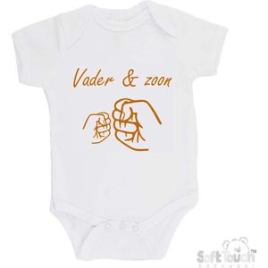 100% katoenen Romper ""Vader & zoon Boks"" Unisex Katoen Wit/tan Maat 56/62 Vaderdag