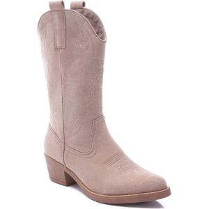 SmileFavorites® Dames Cowboylaarzen met Hak - Taupe Nude - Suedine - Maat 38