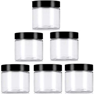 Candala Clear 8 oz/250g PET plastic navulbare potten Lege cosmetische containers koffers met zwart deksel crème lotion doos zalven fles voedselfles make-up pot pot pot (6 stuks), Transparant