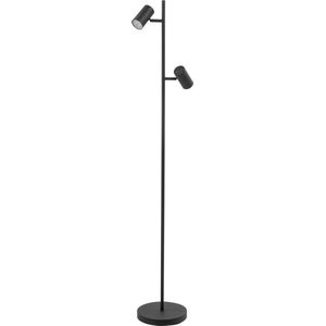 Zwarte leeslamp Burgos met 3 standen | 2 lichts | zwart | metaal | 142 cm hoog | Ø 23 cm voet | staande lamp / vloerlamp | modern design