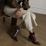 Manfield - Bruine Leren Croco - Enkellaarsjes - Hak 5 cm