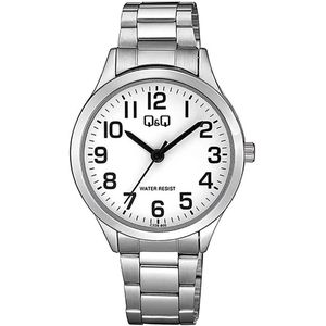 Q&Q C228-800Y - Horloge - Analoog - Mannen - Heren - Stalen band - Rond - Metaal - Cijfers - Zilverkleurig - Wit