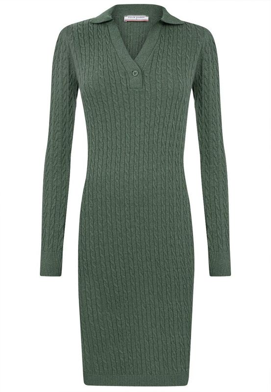 Felix Hardy Kabelgebreide Jurk Met Lange Mouwen - 100% Katoen Dames Groen - L