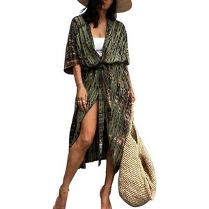 Allecto Plus - Lange zomerse strandjurk met bloemenprint en open voorzijde