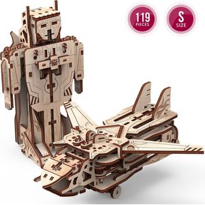 Mr. Playwood Transformer ""Robot-airplane"" - 3D houten puzzel - Bouwpakket hout - DIY - Knutselen - Miniatuur - 119 onderdelen