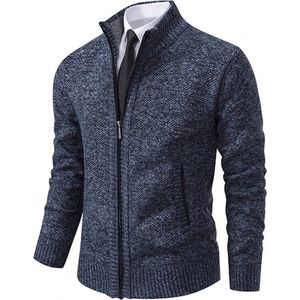 Heren Coltrui Vest - Gebreide Winter Cardigan Met Rits - Casual Polyester Trui - Marineblauw - Maat S
