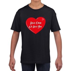 Lieve oma we love you t-shirt zwart met rood hartje voor kinderen - jongens en meisjes - t-shirt / shirtje 134/140