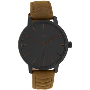 OOZOO Timepieces - Zwarte horloge met bruine leren band - C10132