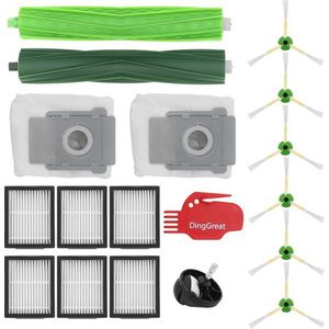 DingGreat Vervangende accessoires voor iRobot Roomba i7 i7 + i7 Plus i3 E5 E6 E7 robotstofzuiger (1 set rubberen borstels, 6 filters, 6 zijborstels, 2 stofzakken, 1 voorwiel, 1 reinigingsborstel)