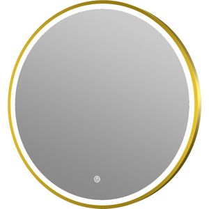 Ronde badkamerspiegel Levi mat goud met verwarming, LED verlichting en touch sensor 100x100cm