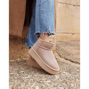 Dames Uggies - Pantoffels, Boots - Beige - Leer - Maat 37 -