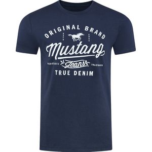 Mustang Heren T-Shirt Basic Print Tee regular fit Blauw S Ronde Hals Volwassenen Opdruk Print Shirts
