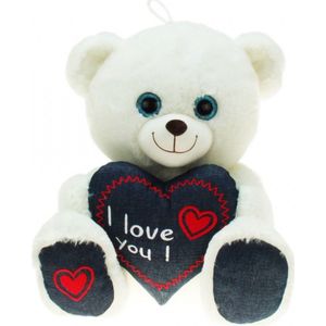 Pluche witte beer/beren knuffel i love you 30 cm speelgoed - Wit beertje knuffeldier - Valentijnsdag/liefde