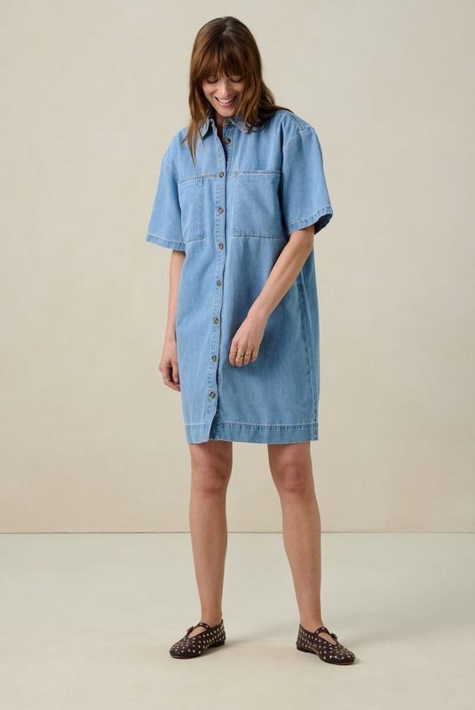 Sissy-Boy - Blauwe denim midi jurk