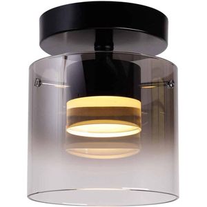 Moderne plafondlamp Salerno rond | 1 lichts | zwart / smoke / transparant | glas / metaal | Ø 14 cm | eetkamer / eettafel / woonkamer / slaapkamer lamp | modern / sfeervol design