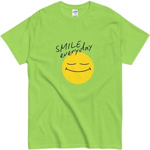 Grappig Smiley T-shirt voor Vrouwen en Mannen - Tekst: Smile Everyday - Cadeau Idee - Groen - S