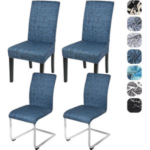 Stretch stoelhoezen, set van 4 of 6, stoelhoes, schommelstoel, elastische hoezen, afneembaar, wasbare stoelbescherming voor keuken, restaurant, hotel, banket, bruiloft (marineblauw, 4