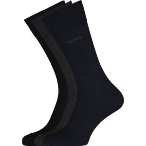 BOSS regular socks (3-pack) - herensokken katoen - zwart - grijs en blauw - Maat: 39-42