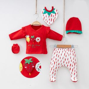 Babysetje 5-delig - Newborn kleding set / meisje - kraamcadeau - aardbei - baby set- baby kleding set- rood - maat 56-62- kleding set